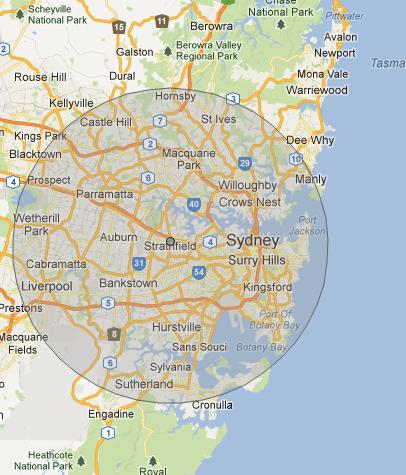 Map of Sydney suburbs serviced by Parrahills